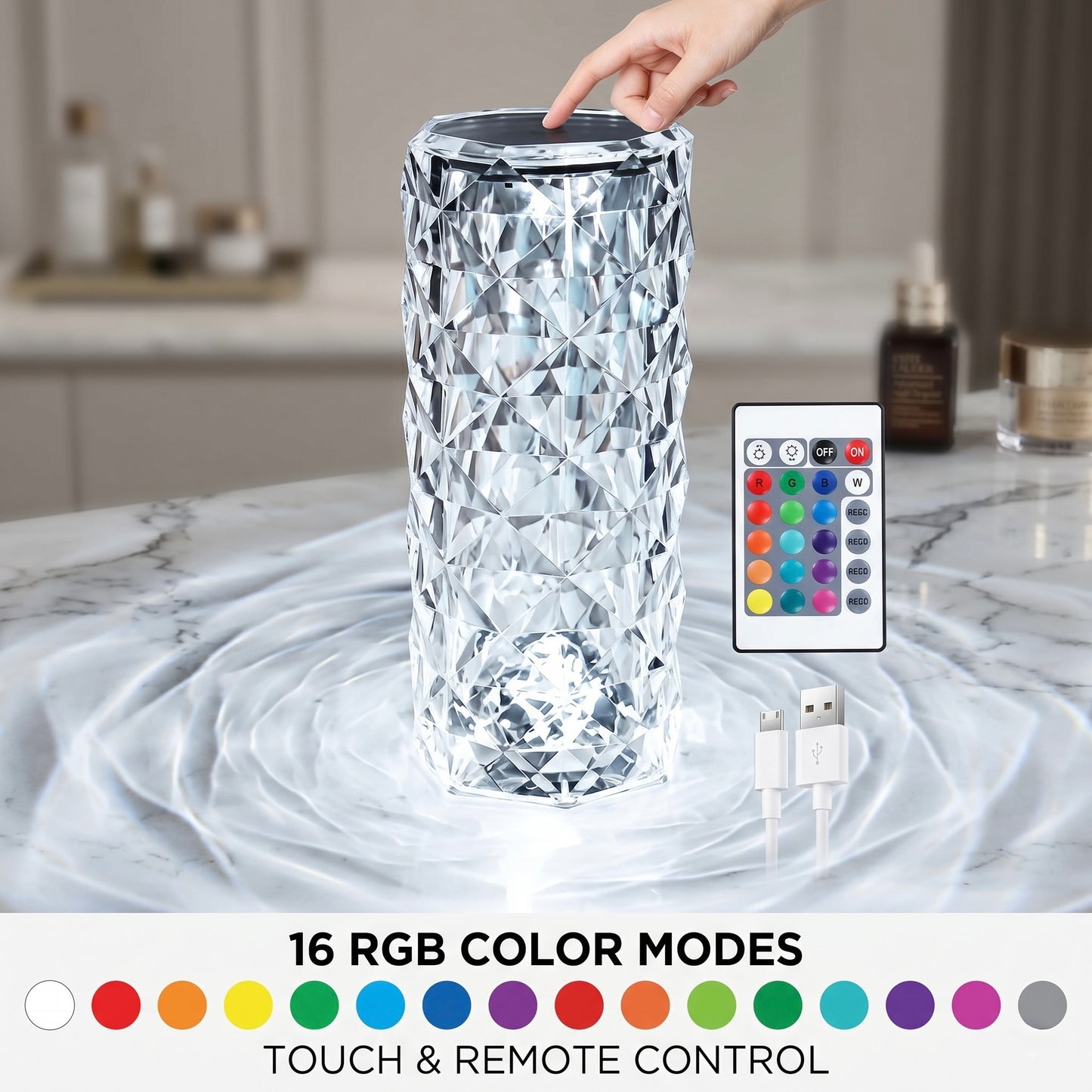 Crystal Rose Diamond RGB LED Lamp – 16 Color