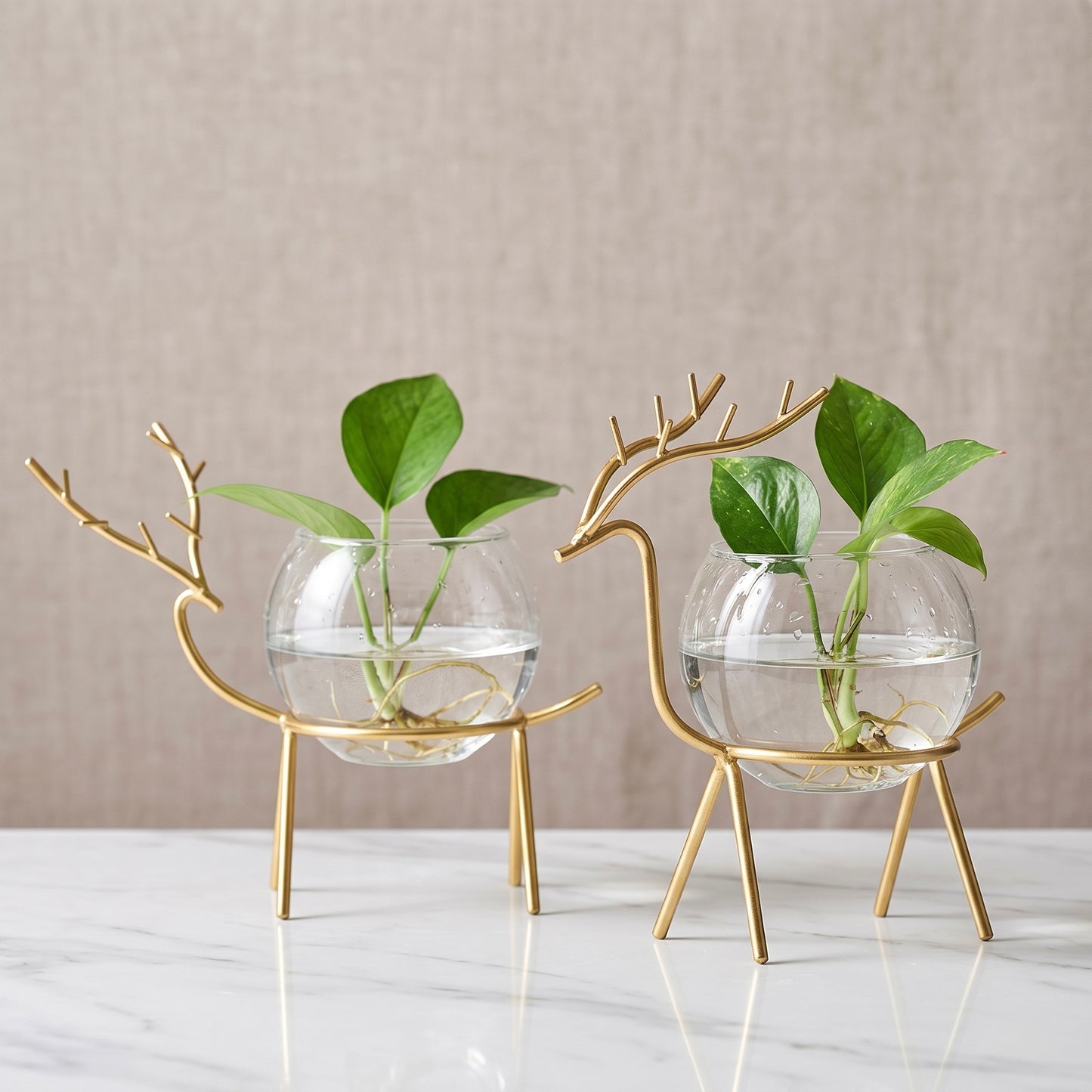 Glass Deer Planter Holder – Gold (Pack of 2)