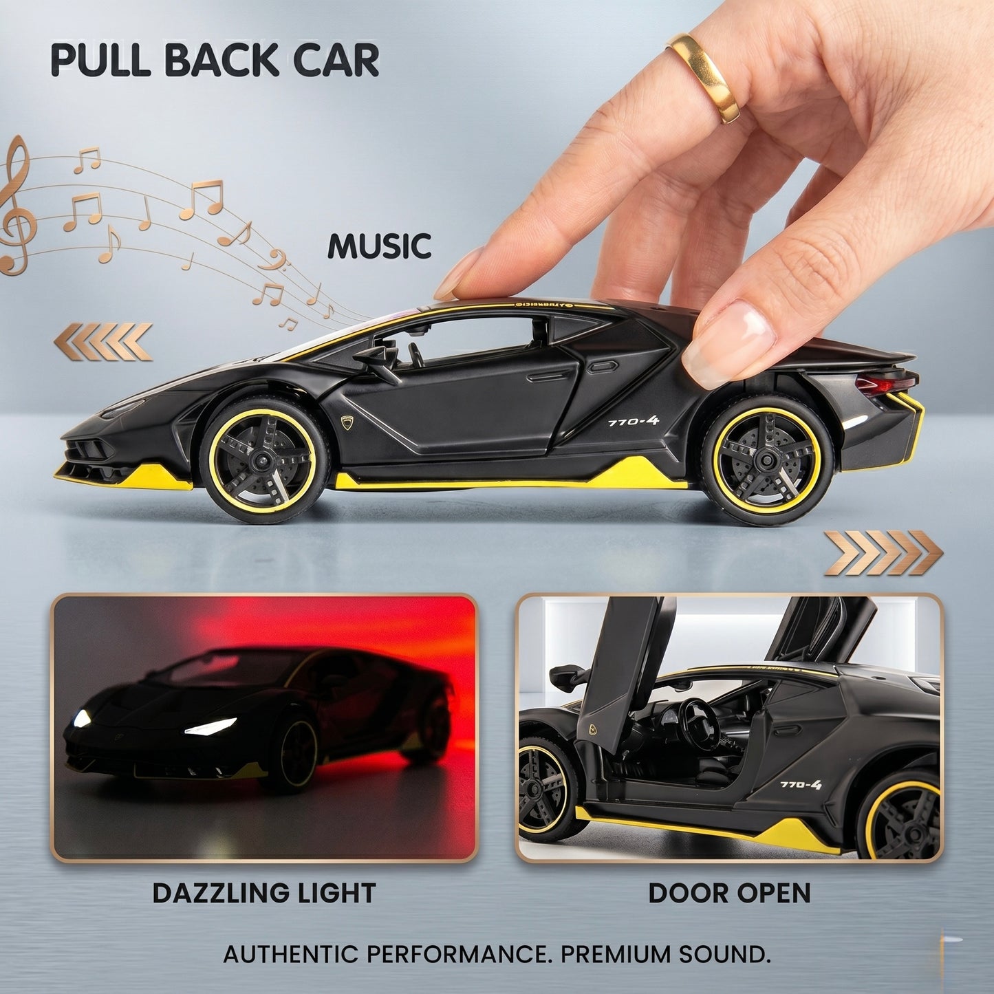 Lamborghini Aventador Die-Cast Pull Back Supercar Toy with Sound & Light