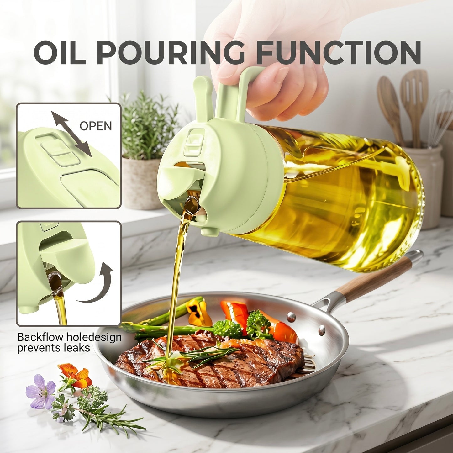 2-in-1 Olive Oil Sprayer & Dispenser Bottle