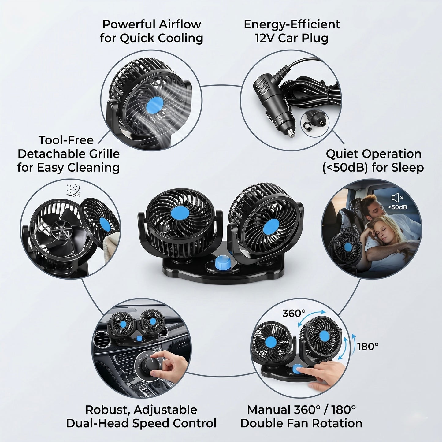 Mini Car Dashboard Fan – 360° Cooling Air Fan