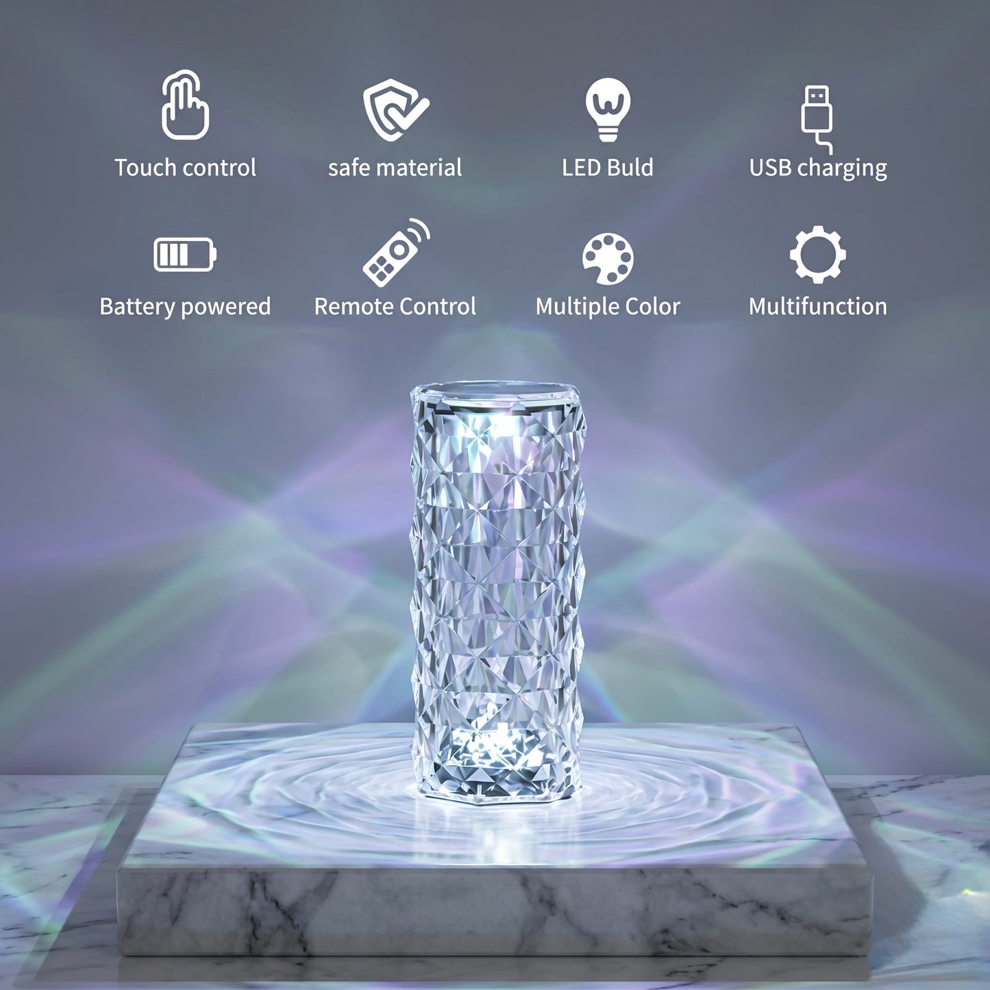 Crystal Rose Diamond RGB LED Lamp – 16 Color