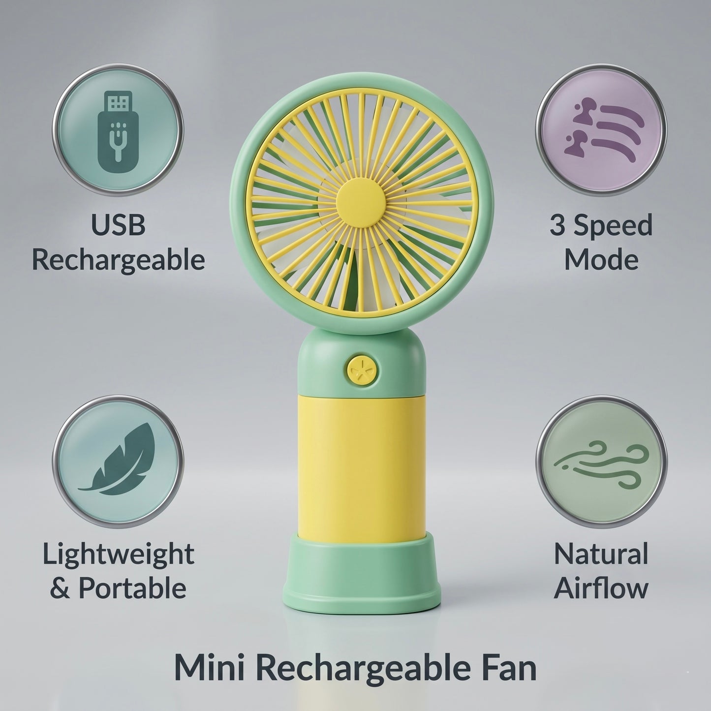 Mini Portable USB Rechargeable Hand Fan – 3 Speed Cooling Fan