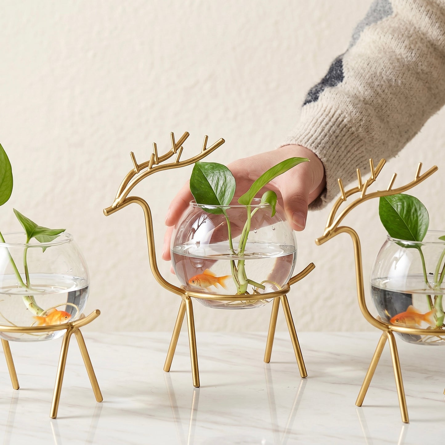 Glass Deer Planter Holder – Gold (Pack of 2)