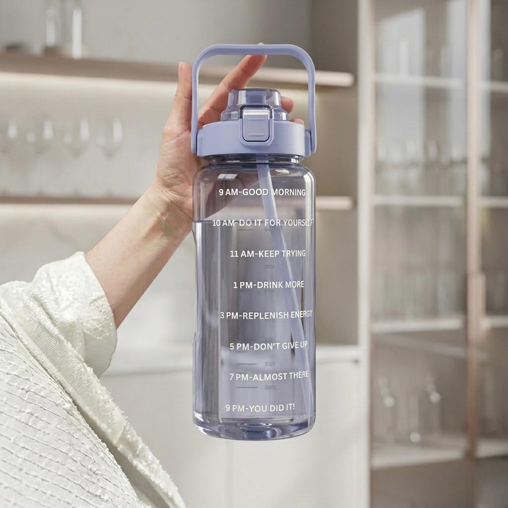 2L Motivational Hydration Bottle with Straw & Handle